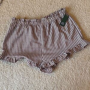 Brown Gingham Ruffle Shorts